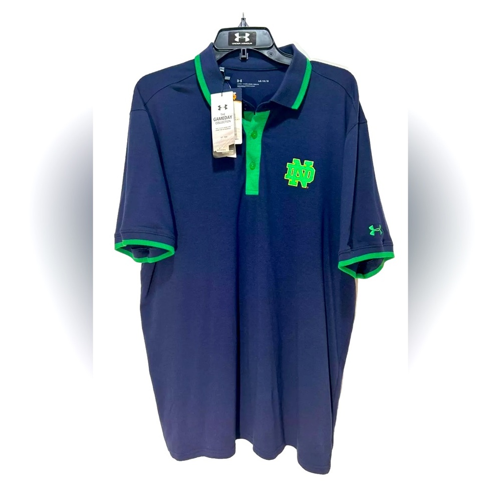 NWT! Notre Dame Fighting Irish Under Armour Navy Polo Shirt Mens Large Stitched